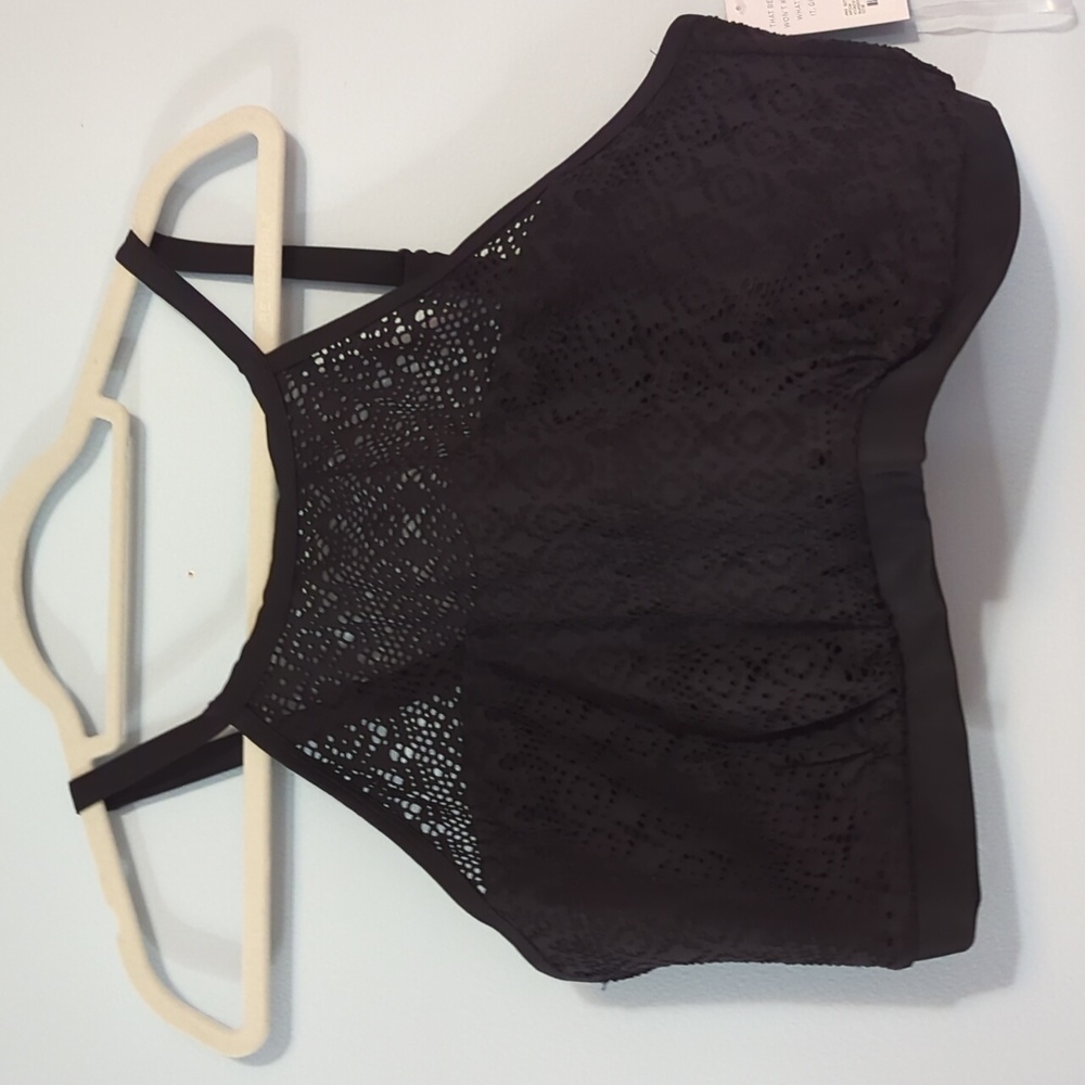 PLUS SIZE Lane Bryant NWT No-Wire Crochet High-Neck Swim Bikini Top- Black